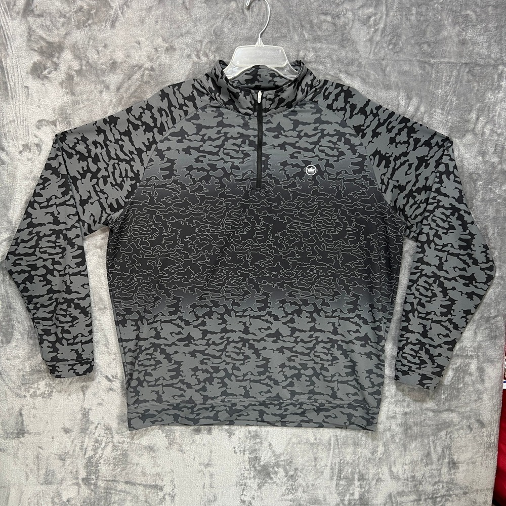 Peter Millar Crown Sport Mens XL Grey Camo 1/4 Zip Pullover Golf Activewear Top